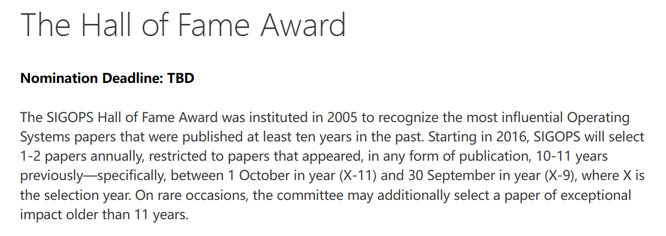 SIGOPS: The Hall of Fame Award