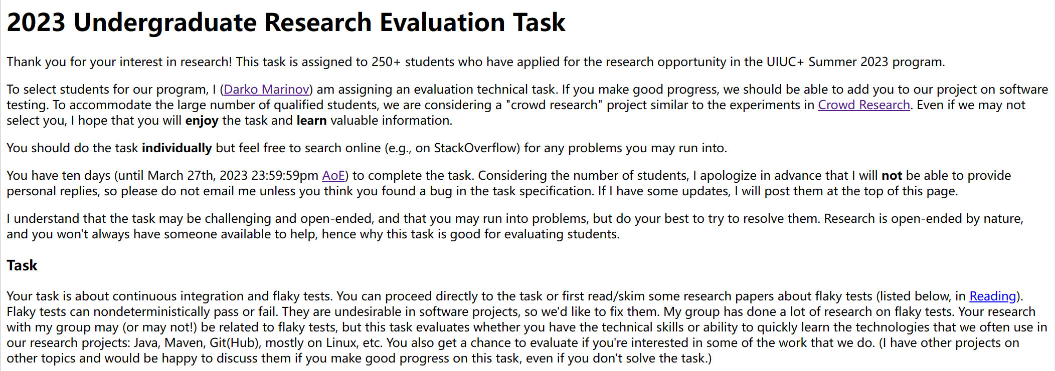 Report of the 2023 UIUC SE Evaluation Task